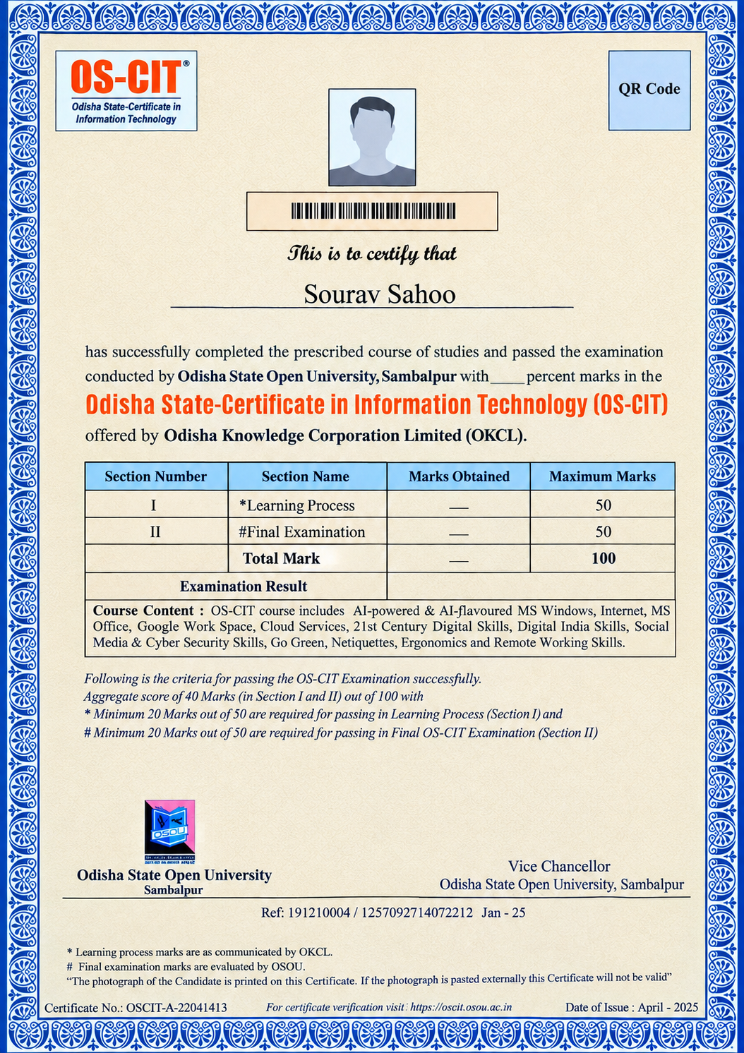 OS-CIT Certificate Sample